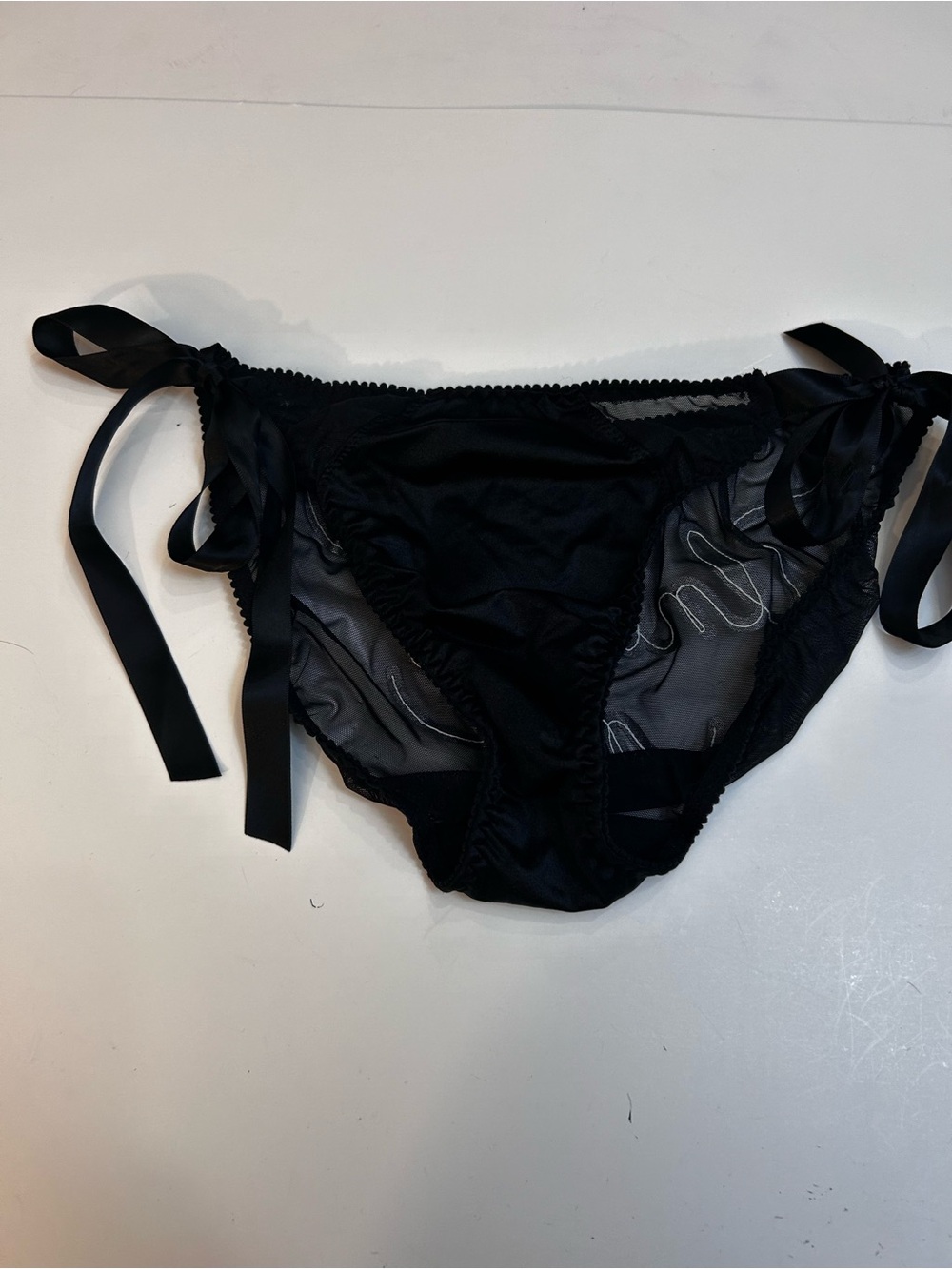 Vintage Victoria's Secret Unwrap Me  Black Sheer Lace Briefs with Ribbon Details